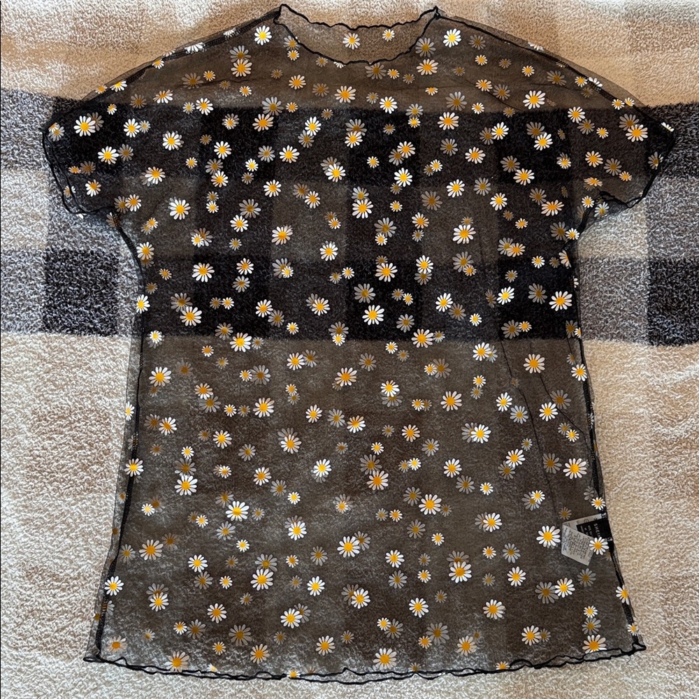 SHEIN Black Sheer Dress with Daisy Print